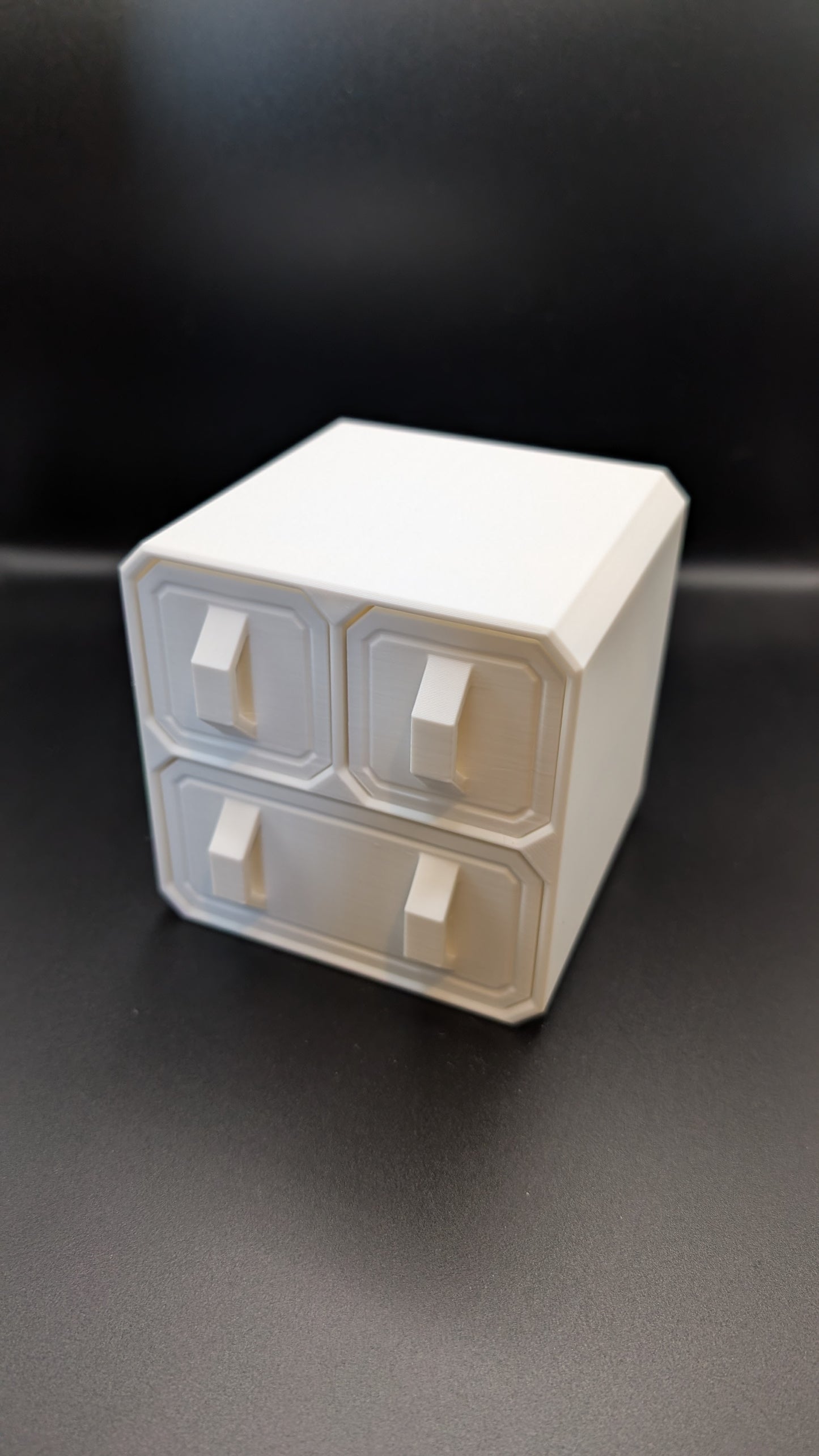 3d printed custom 5 compartment 3 drawer desktop storage organizer